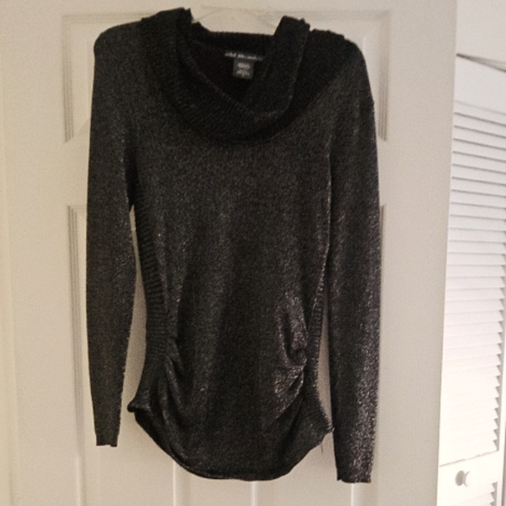 Black Cowl Neck Sweater with Textured Knit